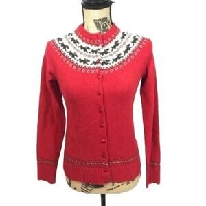 J Crew Scottie Dog Red Lambs Wool Cardigan Small